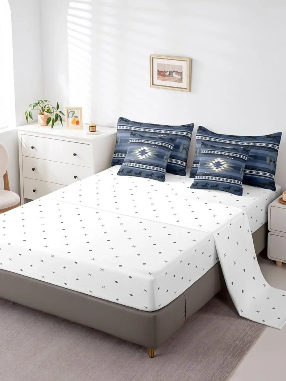 Blue Rustic Western Comforter Set with Sheets Southwestern Aztec 7 Piece Bedding